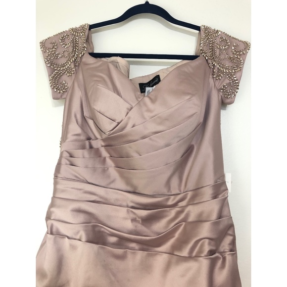 La Femme 25996 Off the Shoulder Beaded Satin Trumpet Gown - Picture 4 of 10